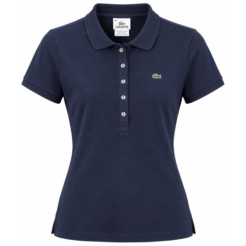 Lacoste Women's Size 42 L Navy Blue Stretch Cotton Pique Polo Shirt Croc Logo